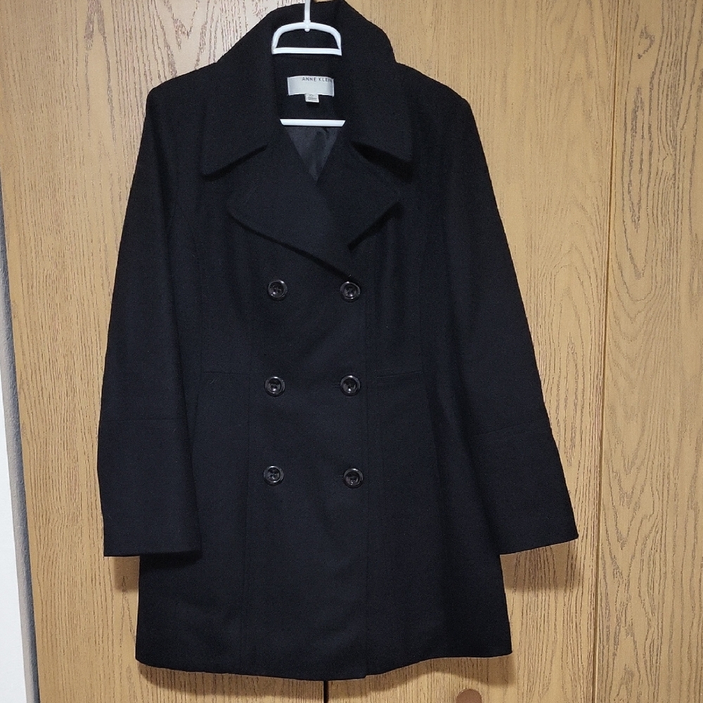 Anne Klein Women's Wool Doubled Breasted Black Winter Pea Coat Size XL BRAND NEW